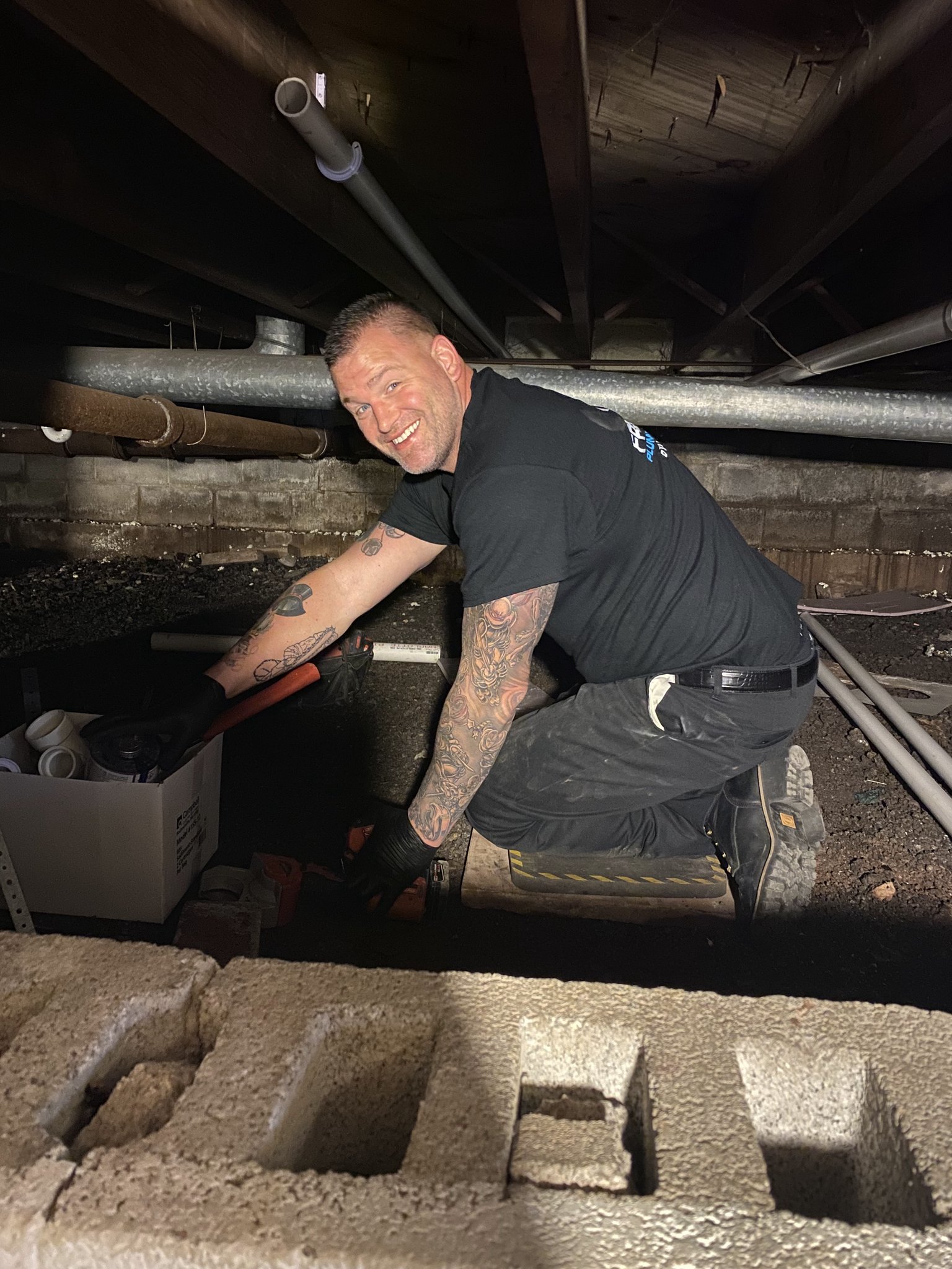 Sean in crawl space